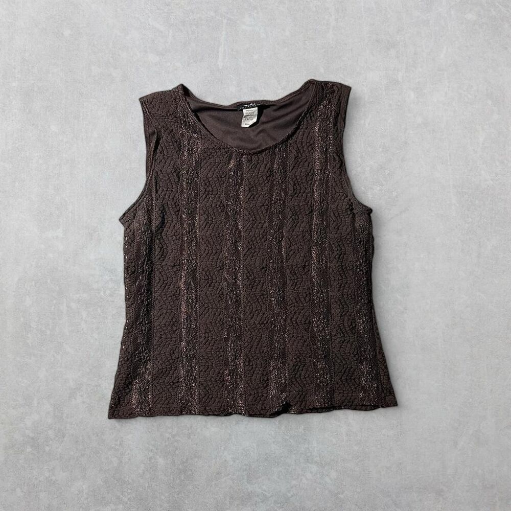 MDS California Women's Large Whimsygoth Grunge Dark Brown Lace Tank Top